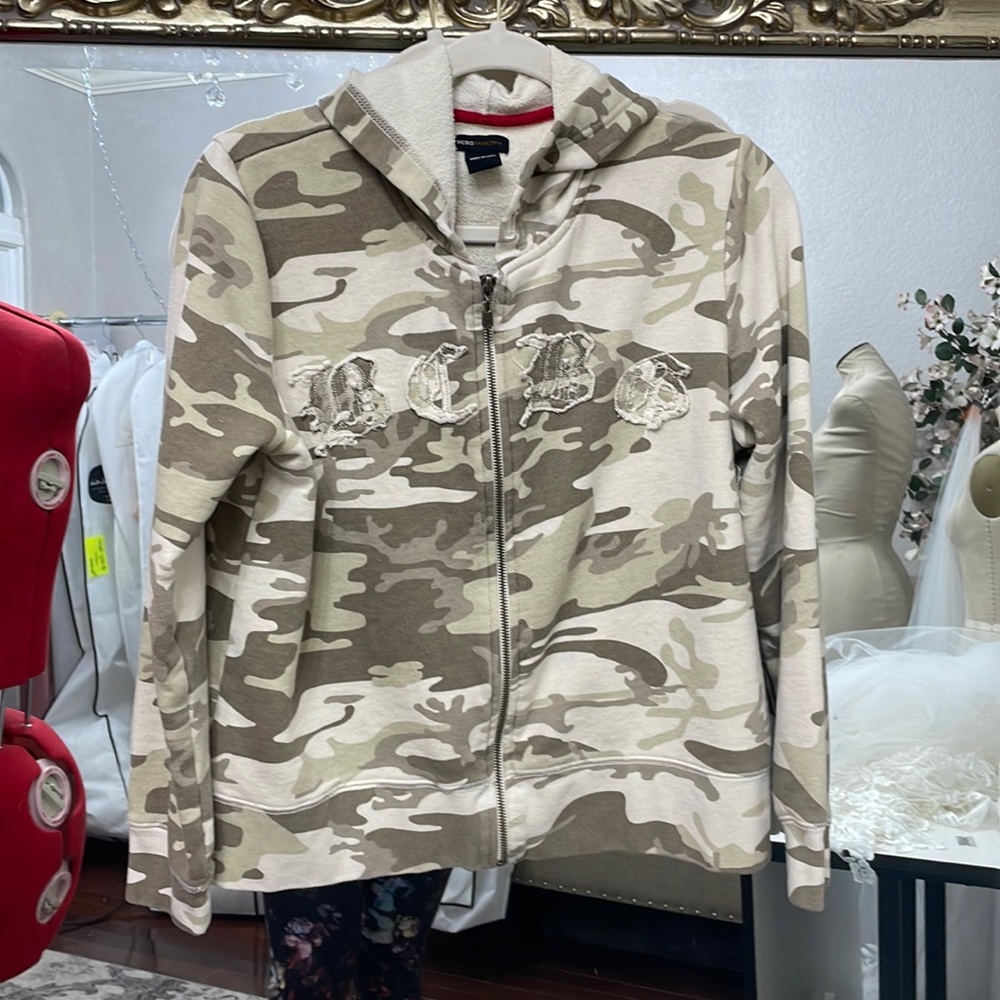 Bcbg camo gently used zip jacket